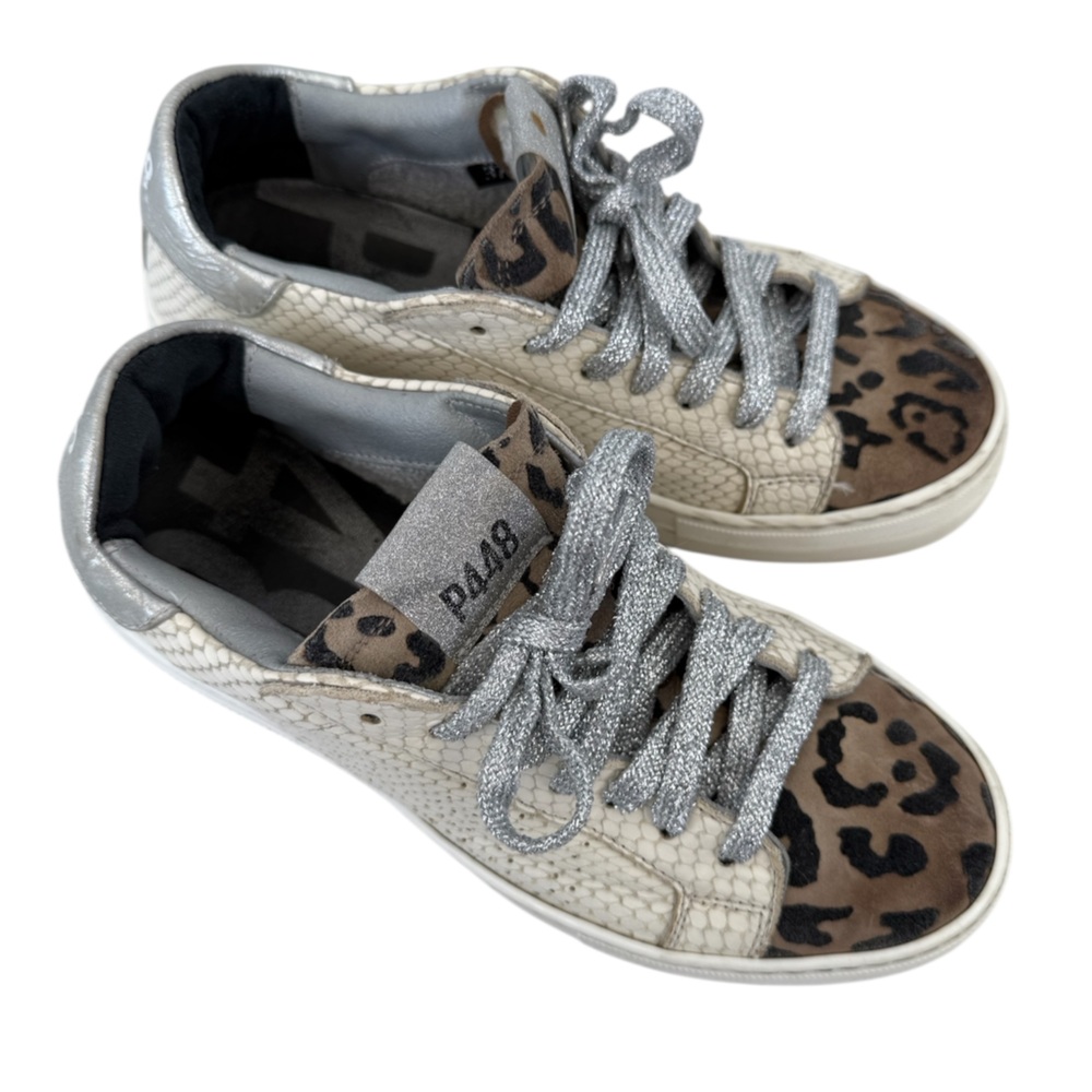 P448 Thea Platform Leopard Print Low top sneakers 37 silver brown leather snake